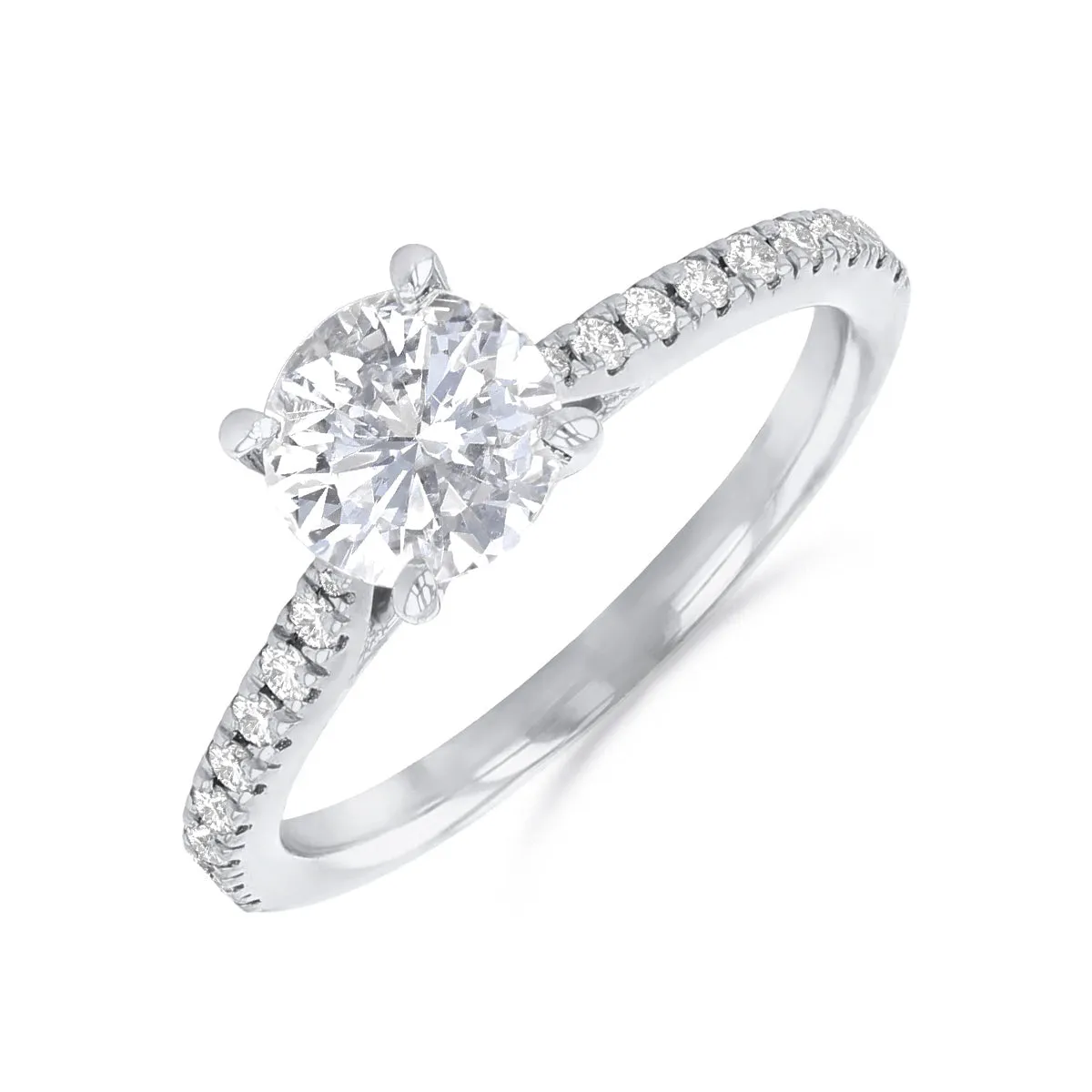 0-35ct Poppy Shoulder Set Round Brilliant Cut Diamond Solitaire Engagement Ring | Platinum