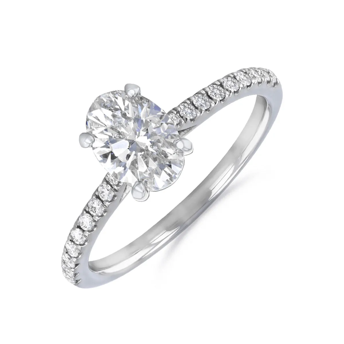0.50ct Poppy Shoulder Set Oval Cut Diamond Solitaire Engagement Ring | 18ct White Gold