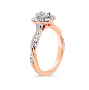 0.74ctw Emerald Halo Rose Gold Twist Shank Diamond Engagement Ring