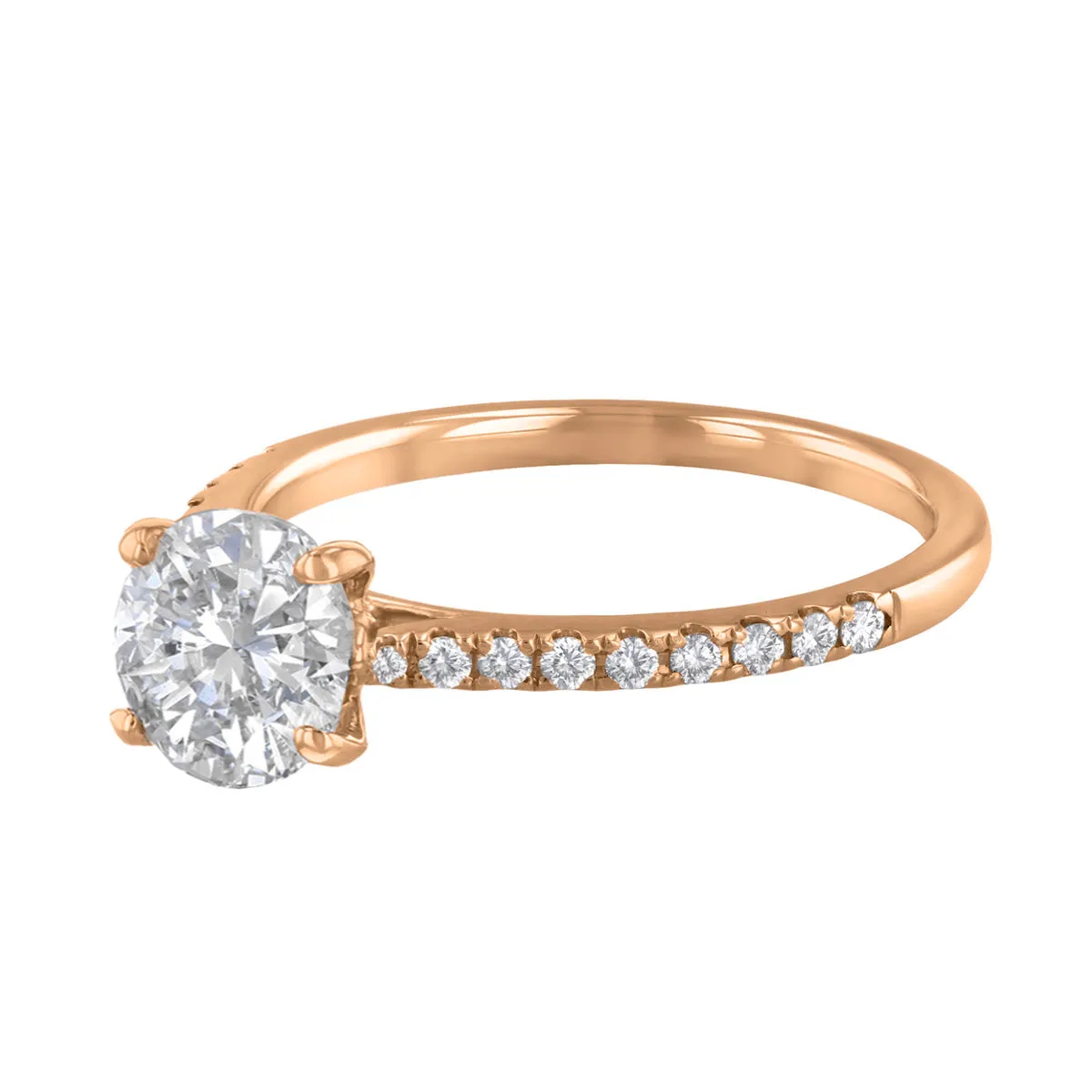 1-20ct Poppy Shoulder Set Round Brilliant Cut Diamond Solitaire Engagement Ring | 18ct-Rose-Gold