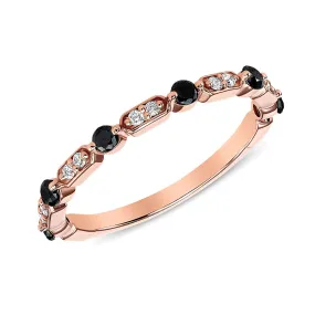 14K Gold Black Diamond & Diamond Art Deco Stacking Ring