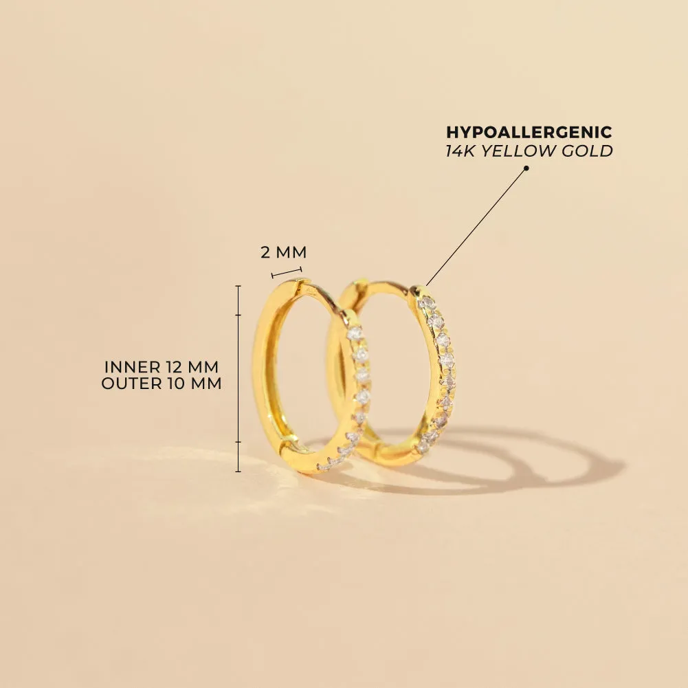 14k Gold Pave Clear CZ Women's Hoop Earrings