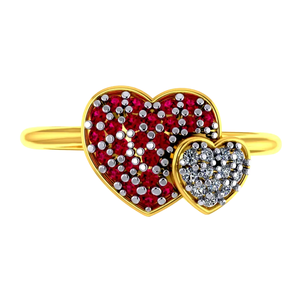 14k Gold Ring With Two  Zirconia Stone Hearts