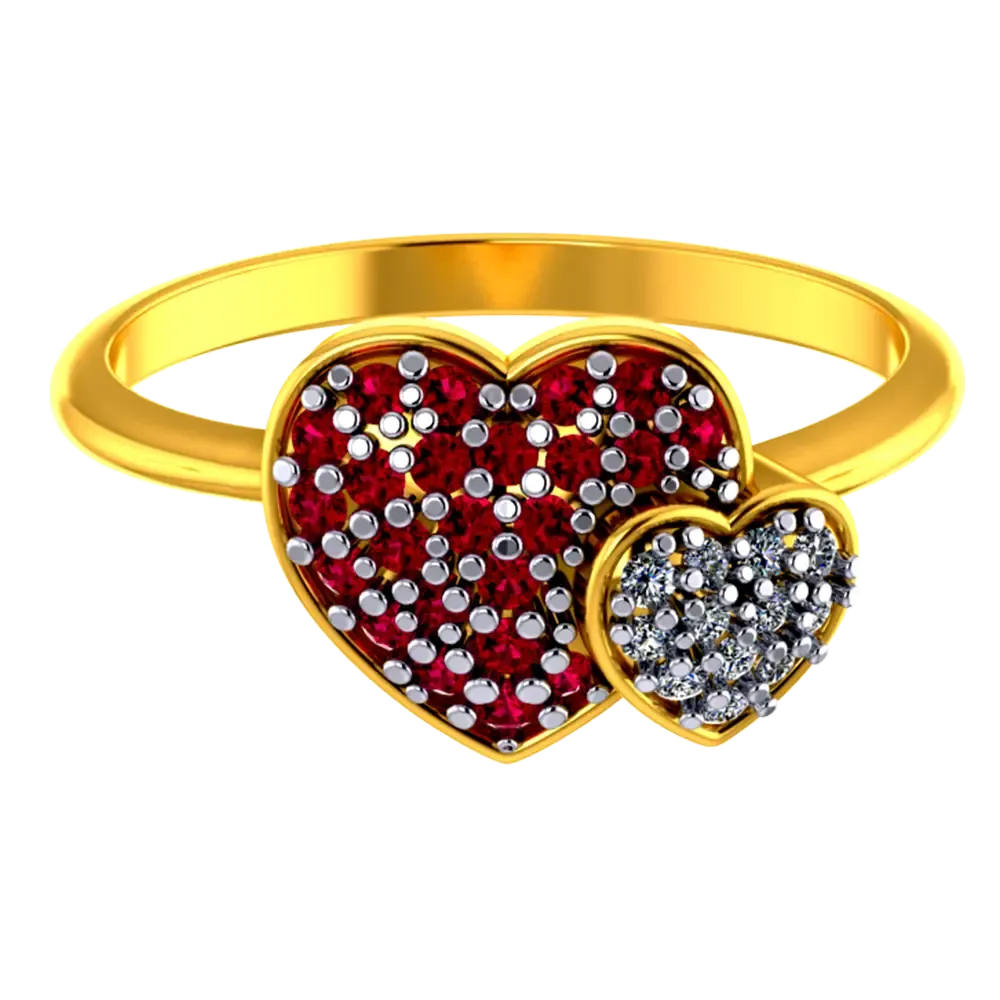 14k Gold Ring With Two  Zirconia Stone Hearts