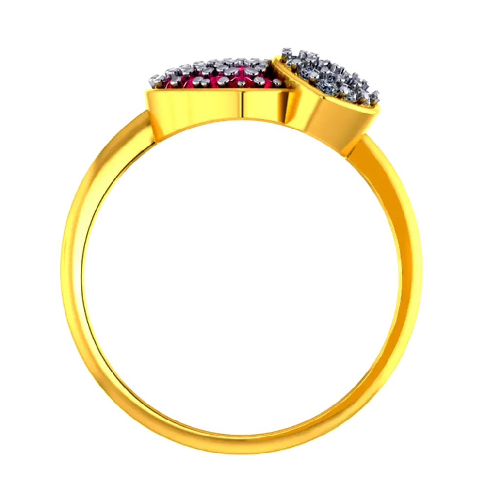 14k Gold Ring With Two  Zirconia Stone Hearts