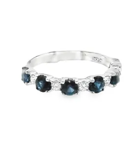 14K White Gold 0.17ct Diamond and Sapphire Anniversary Women's Wedding Band