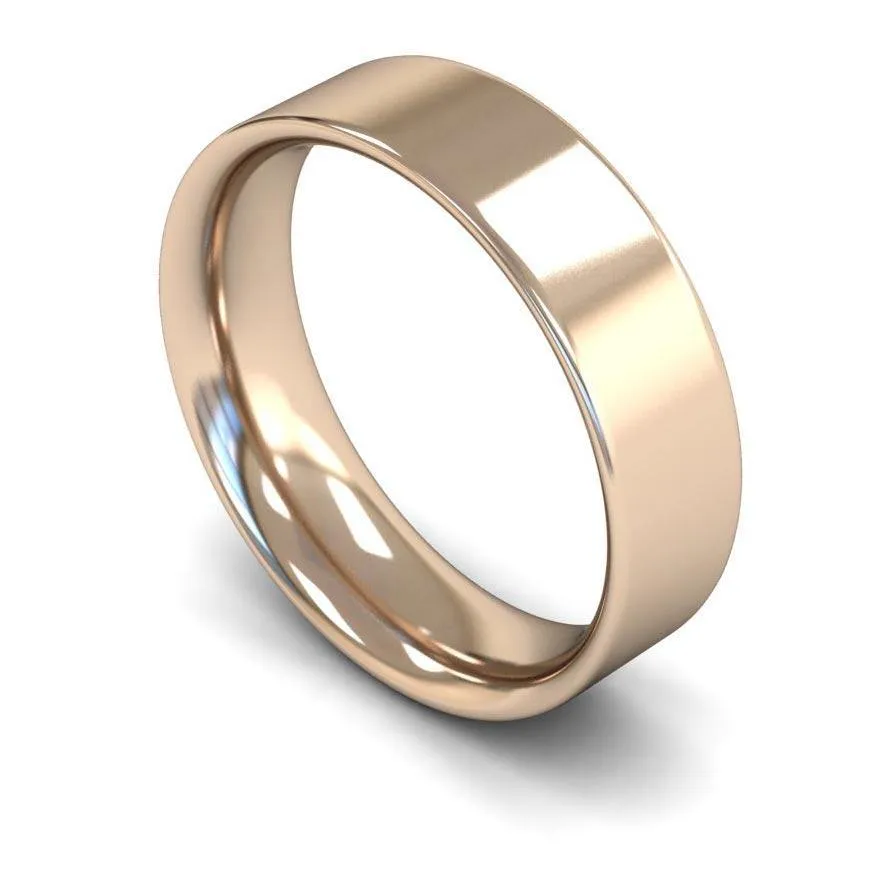 18ct Rose Gold Medium Weight Flat Court 6mm Wedding Ring