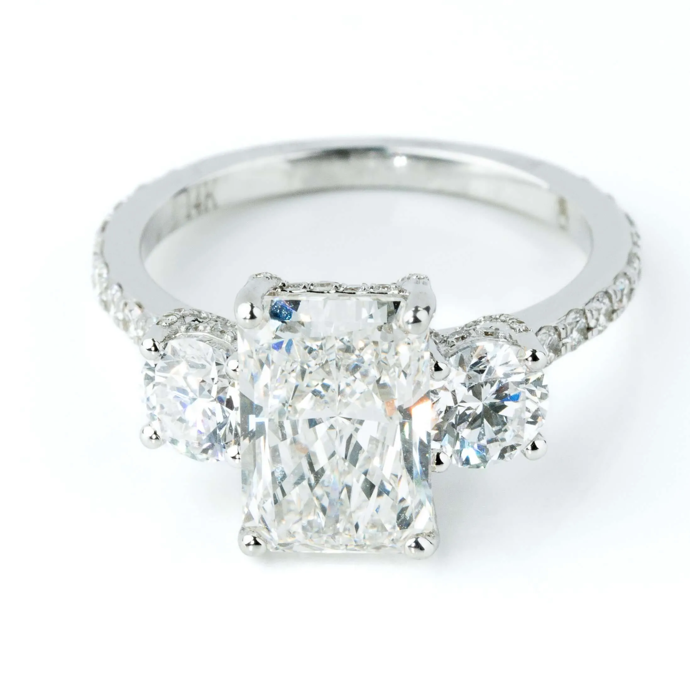4.84 CTW 14k White Gold Three Stone Radiant Engagement Ring