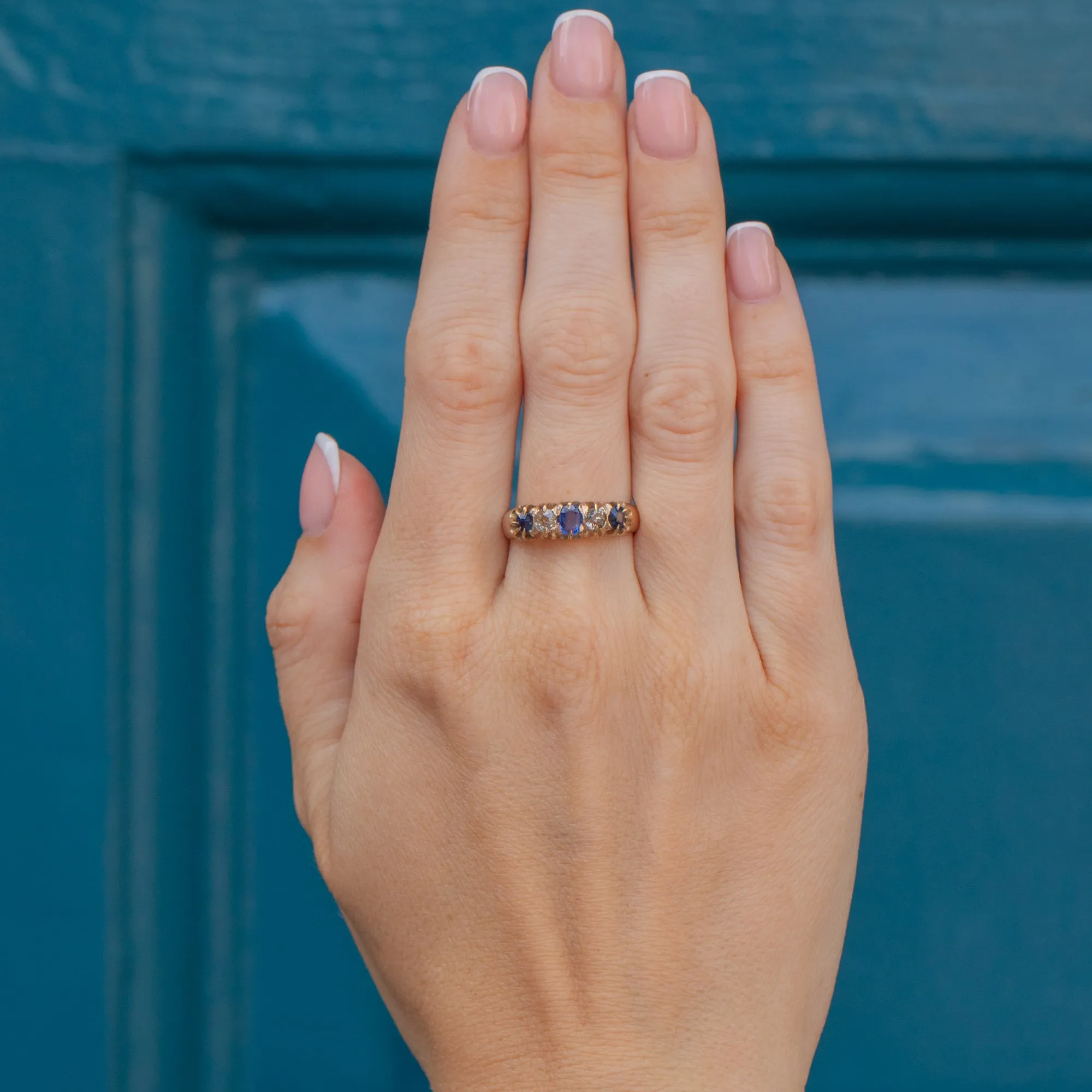 9ct Gold Sapphire Diamond Five Stone Ring, 0.55ct Sapphire