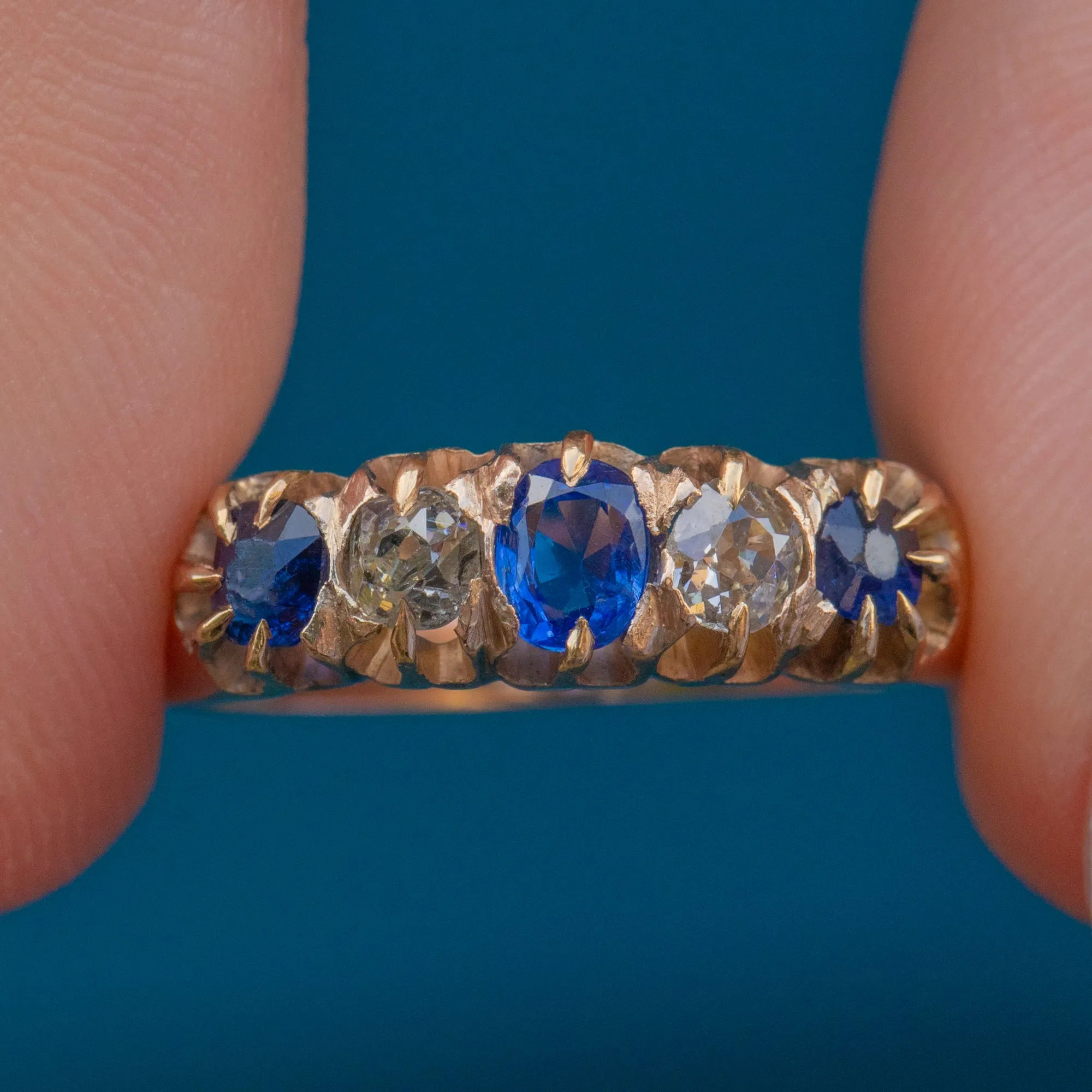 9ct Gold Sapphire Diamond Five Stone Ring, 0.55ct Sapphire