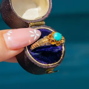 Antique 15ct Gold Engraved Turquoise Flower Ring