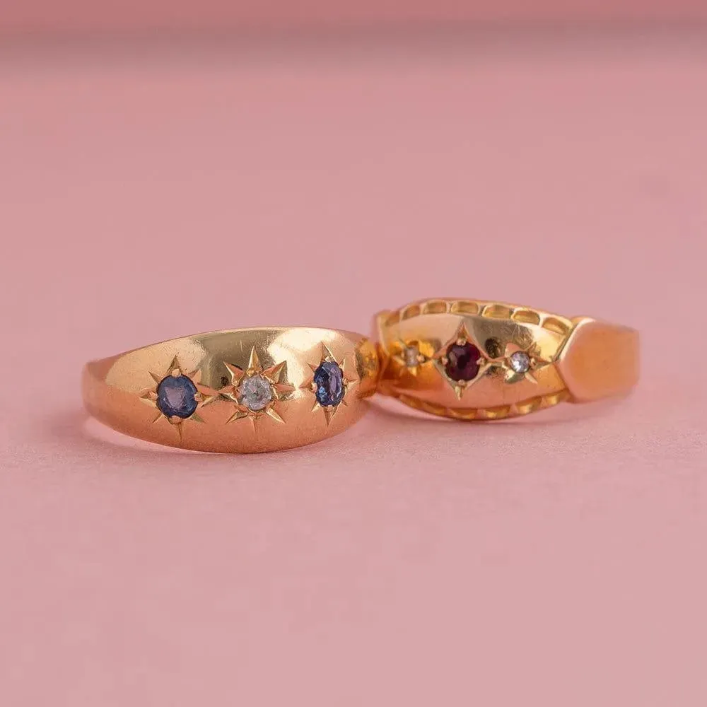 Antique 15ct Victorian 1898 Garnet Diamond Gypsy Star Ring