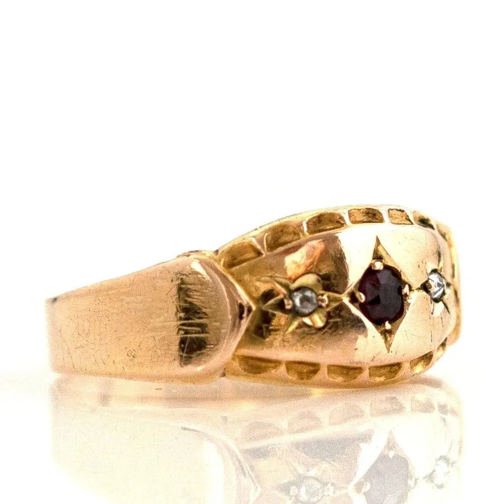 Antique 15ct Victorian 1898 Garnet Diamond Gypsy Star Ring