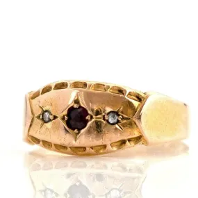 Antique 15ct Victorian 1898 Garnet Diamond Gypsy Star Ring