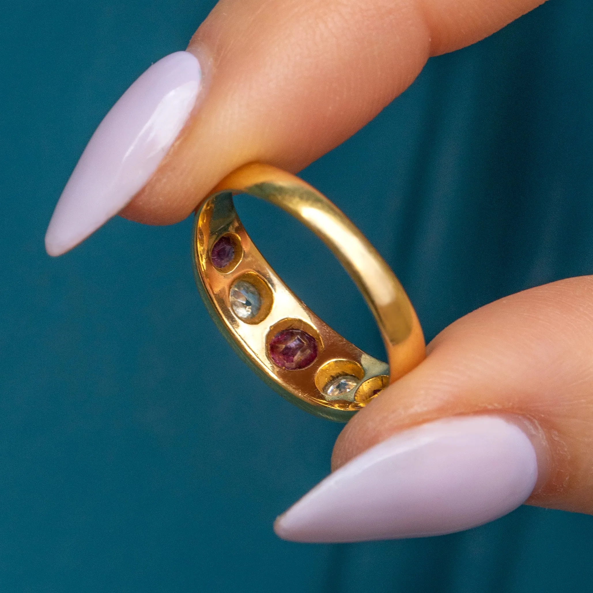 Antique 18ct Gold Garnet Diamond Gypsy Ring, 0.30ct Diamonds