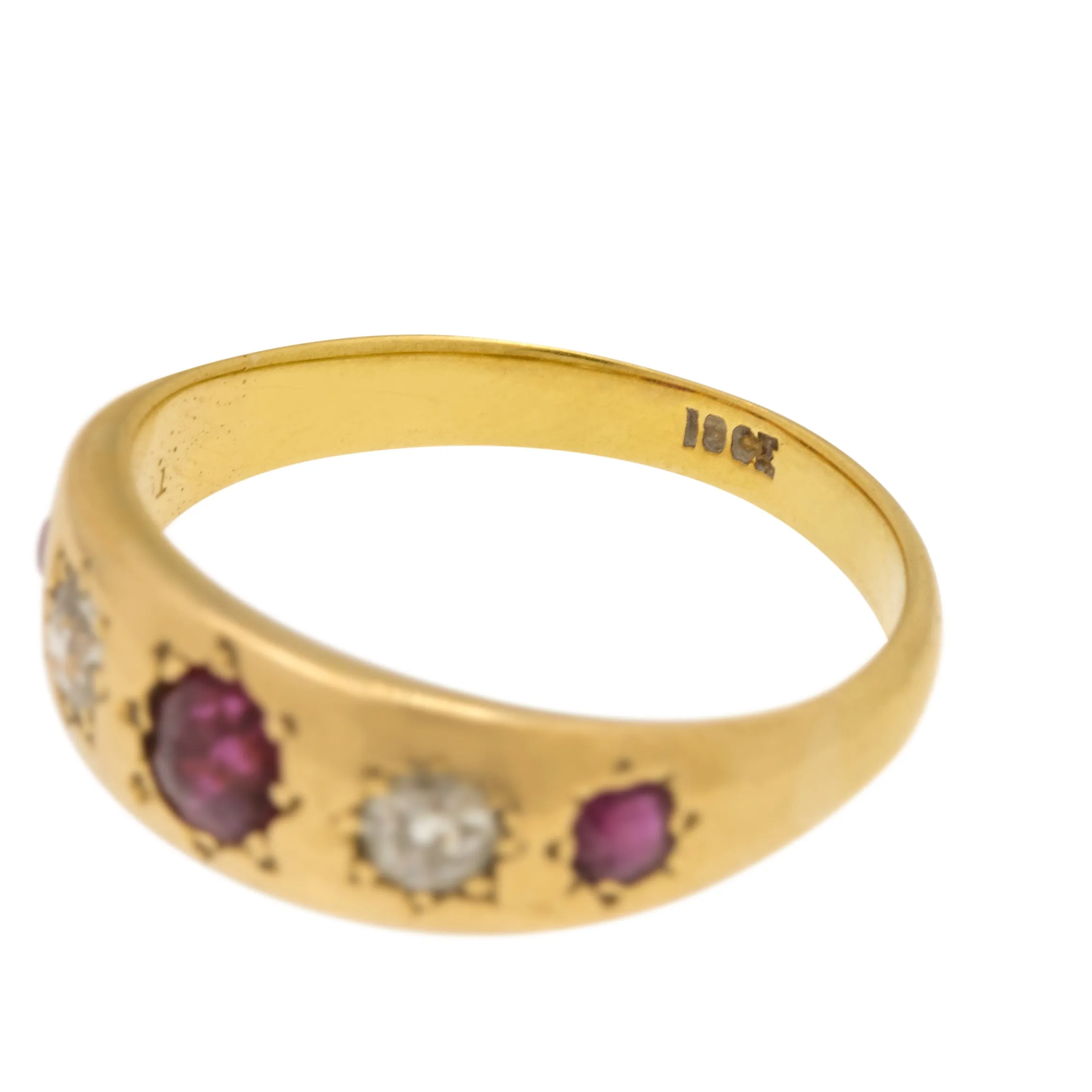 Antique 18ct Gold Garnet Diamond Gypsy Ring, 0.30ct Diamonds