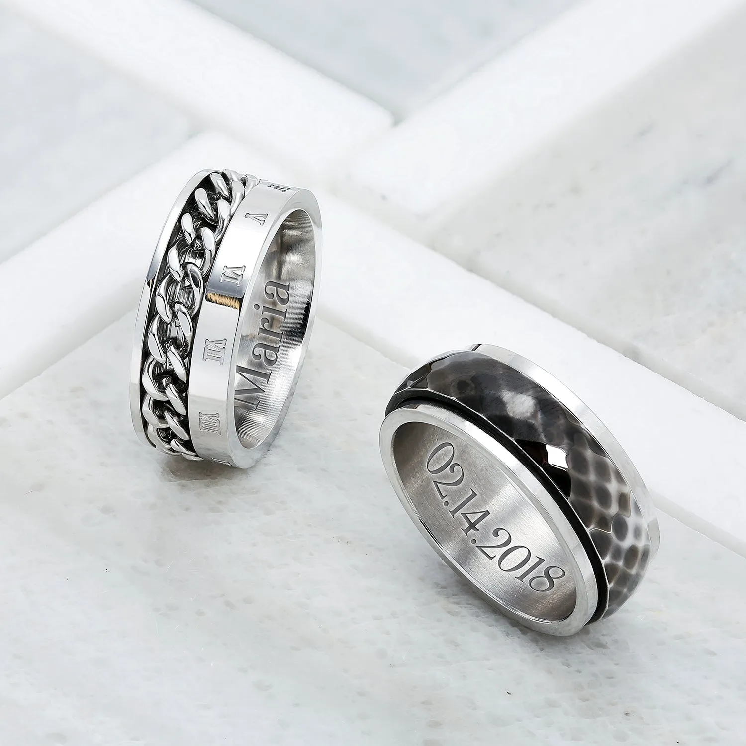 Biker Rope Chain Mens Stainless Steel Wedding Band Ring Oxidized Silver Tone