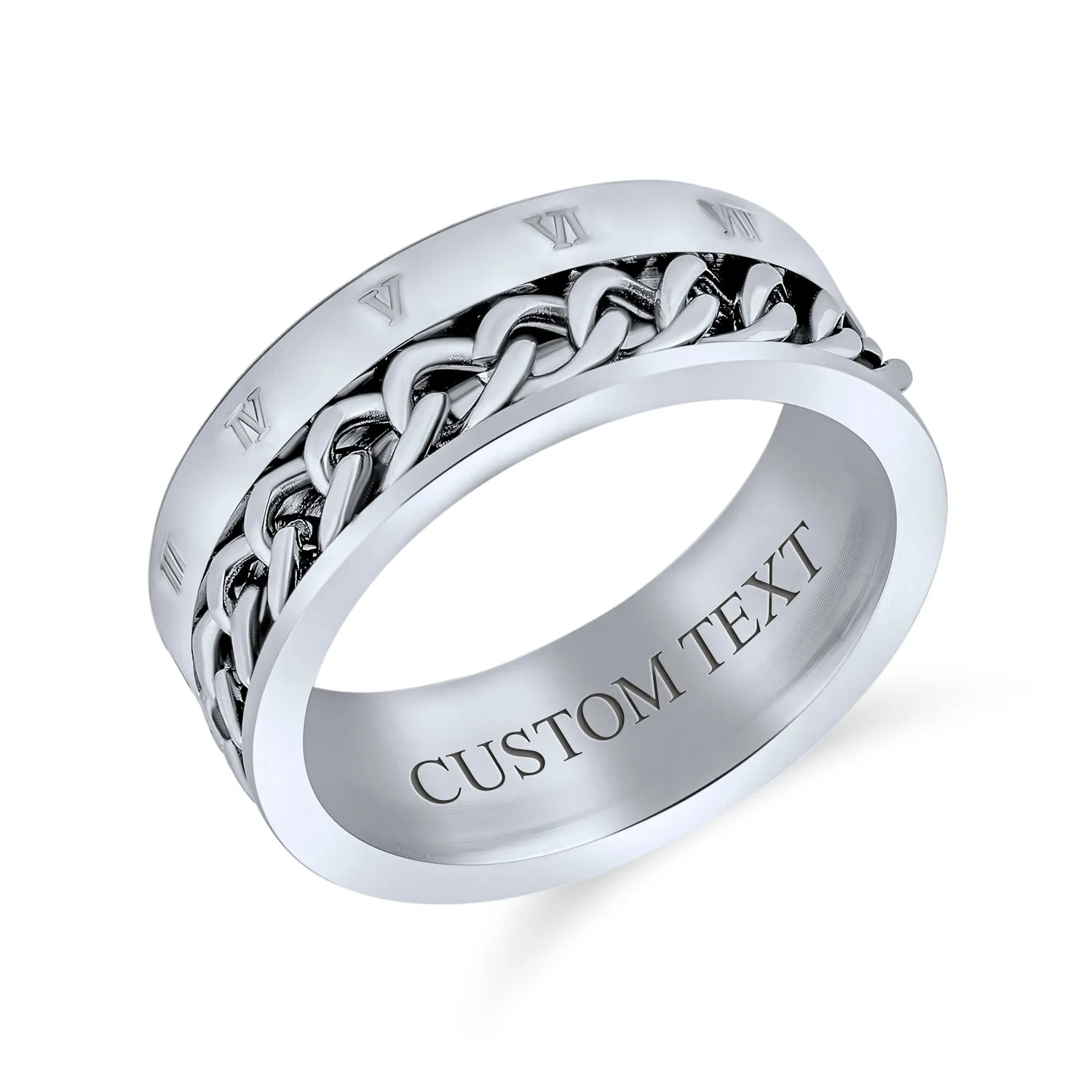 Biker Rope Chain Mens Stainless Steel Wedding Band Ring Oxidized Silver Tone