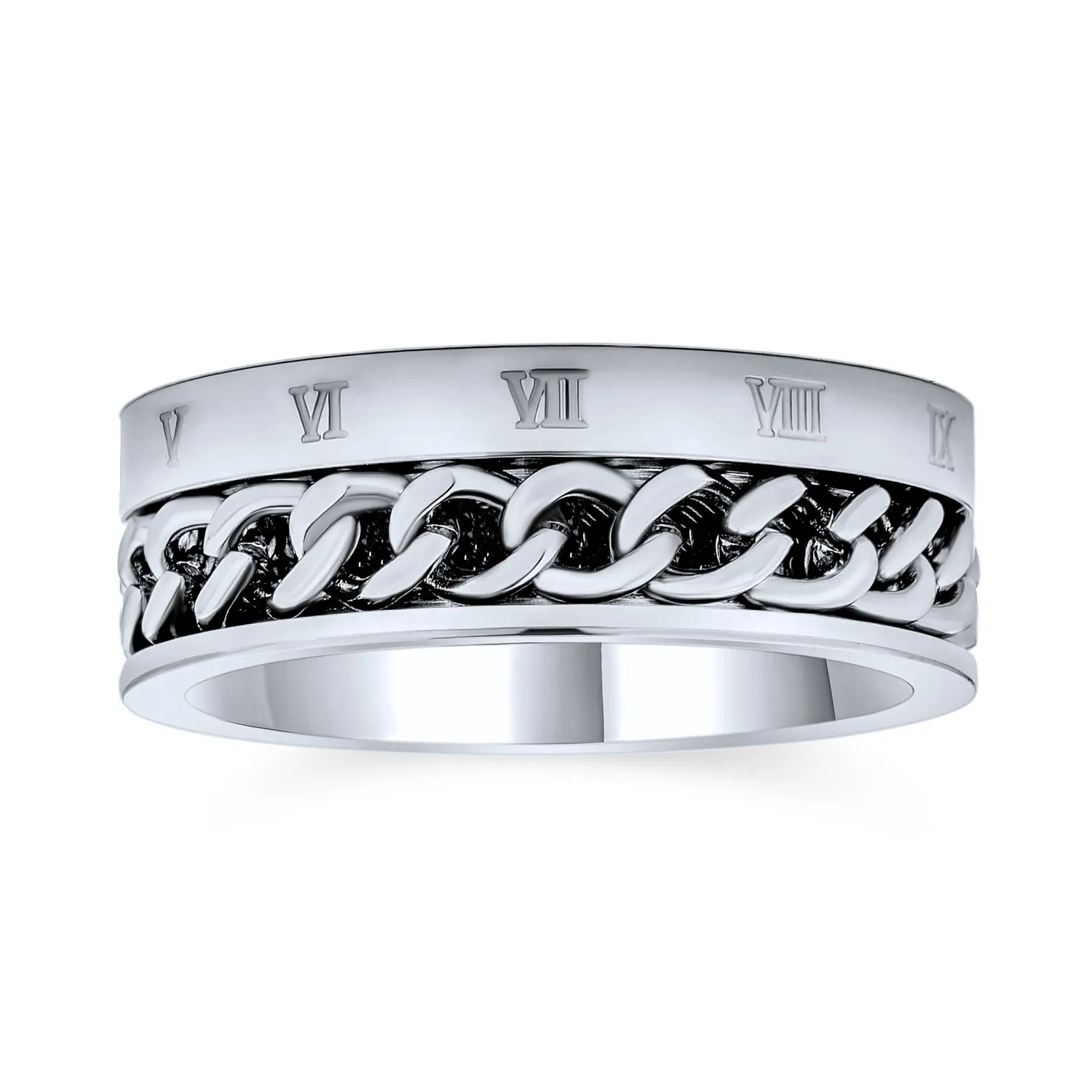 Biker Rope Chain Mens Stainless Steel Wedding Band Ring Oxidized Silver Tone