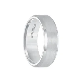 CASSILL White Tungsten Carbide Bevel Edge Comfort Fit Band with Satin Center Finish by Triton Rings - 7mm