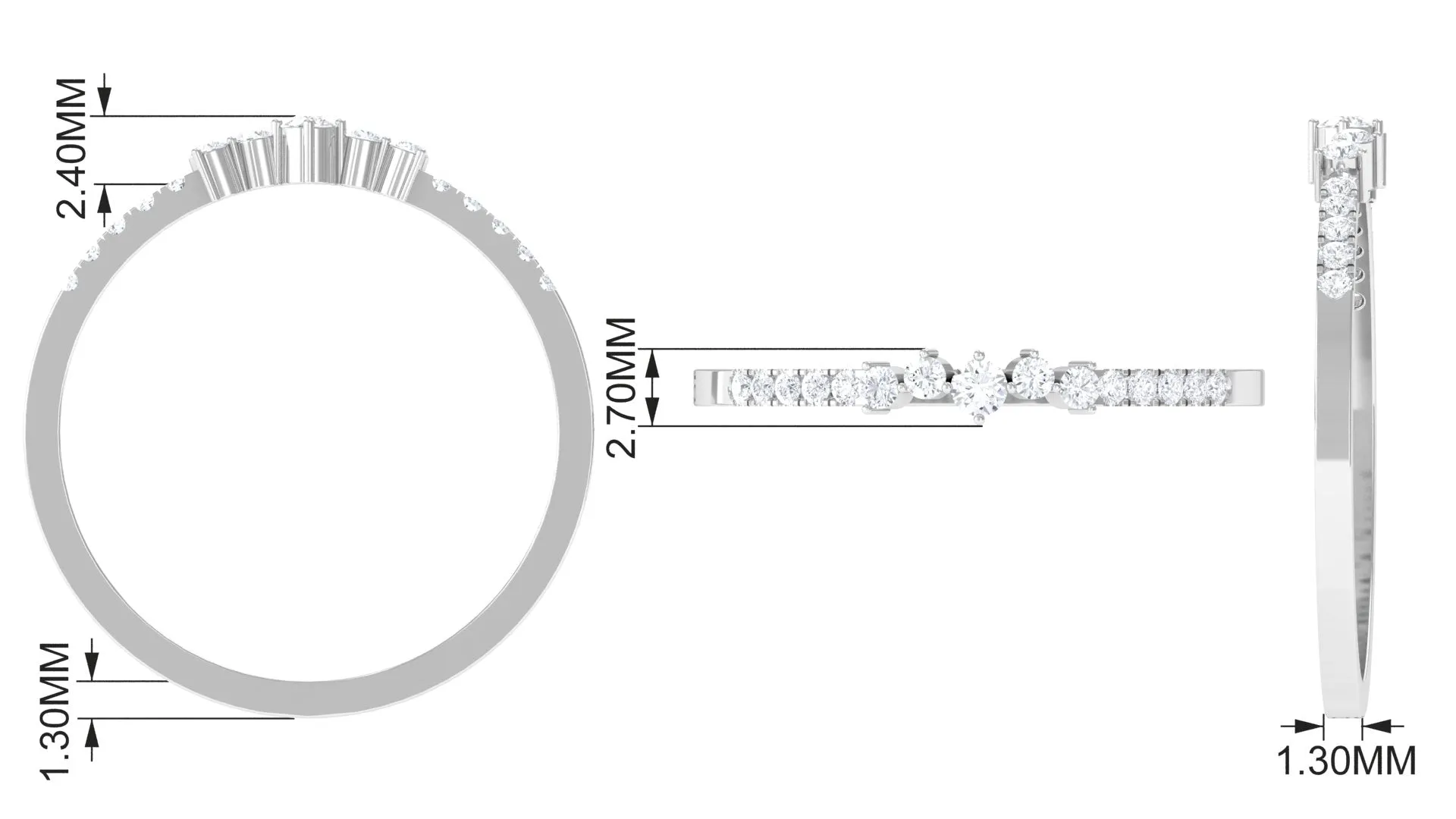 Certified Natural Diamond Half Eternity Stackable Ring