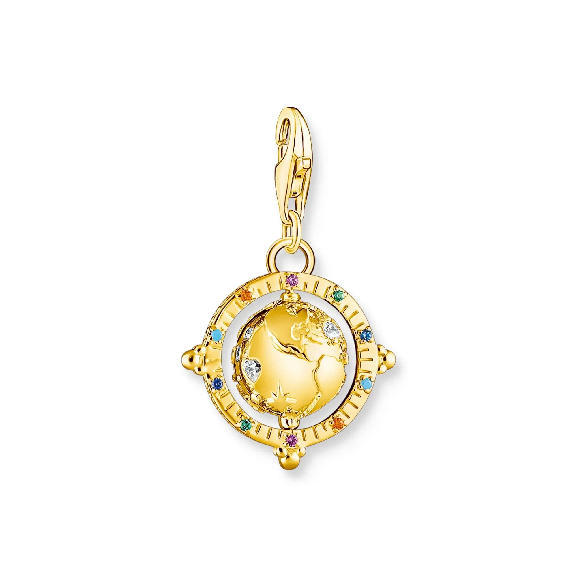 Charm Pendant Vintage Globe Gold Multi Stone