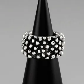 Chunky Silver Beaded Wide Band Ring