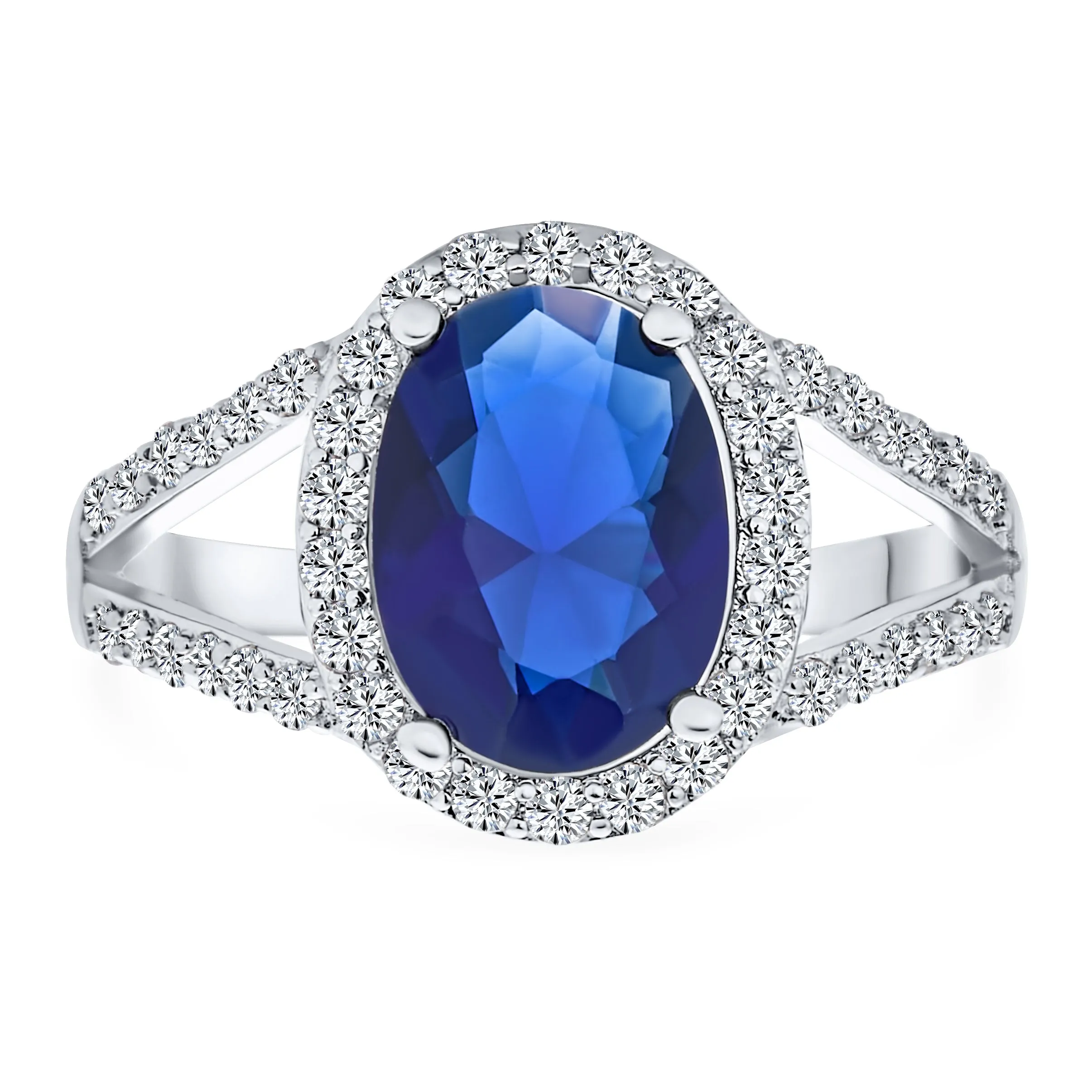 Classic Cocktail Statement Ring with 10CT CZ Royal Blue Sapphire Halo Design