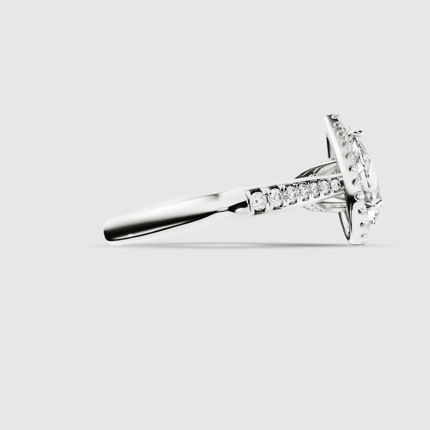 Cross Bridge Halo Tapering Solitaire Ring-Pear