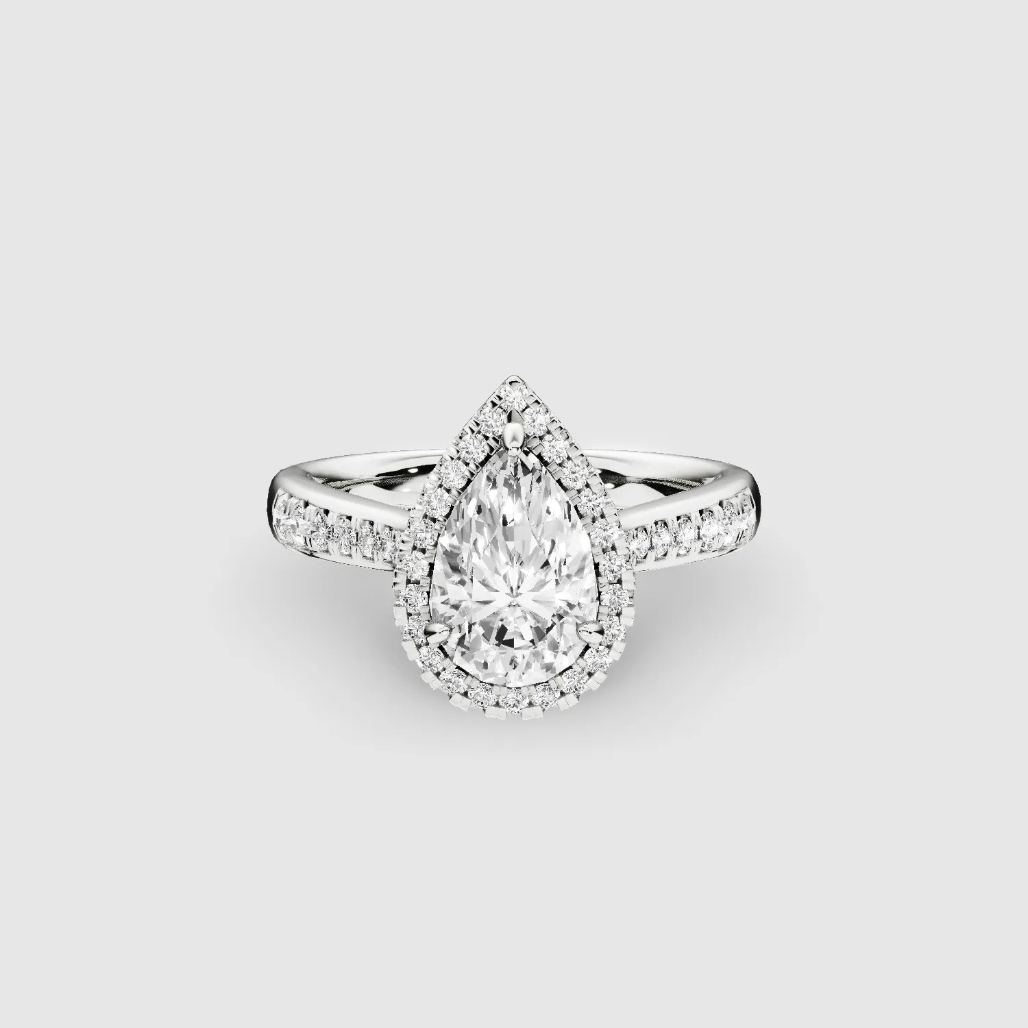 Cross Bridge Halo Tapering Solitaire Ring-Pear