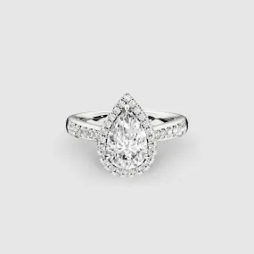 Cross Bridge Halo Tapering Solitaire Ring-Pear