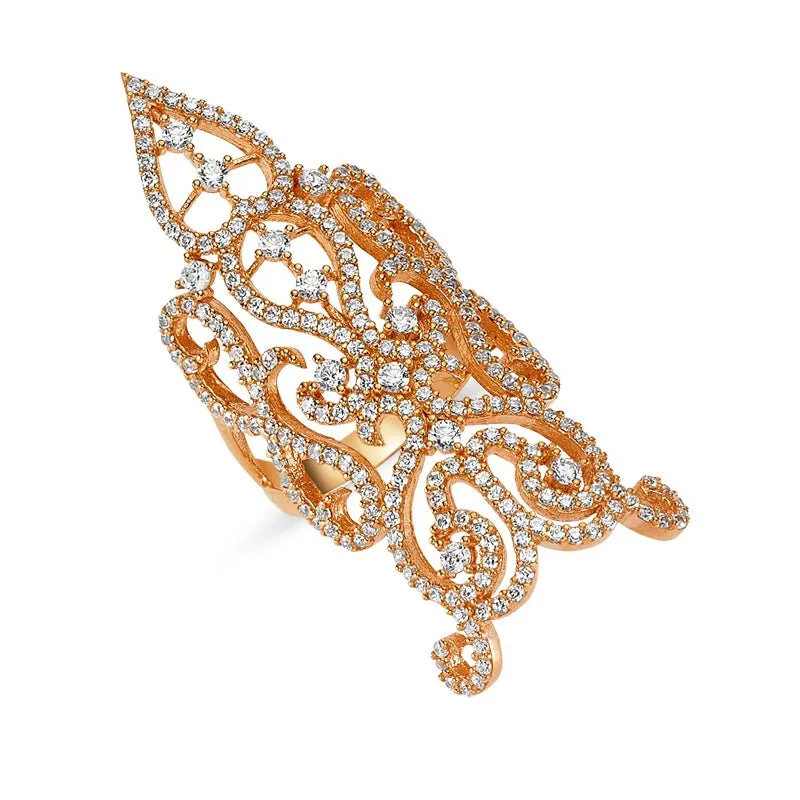 Dainty Diana Silver Long Full Finger Ring in Rose Gold