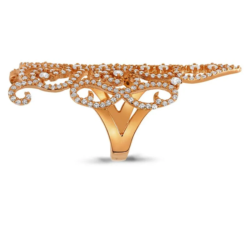 Dainty Diana Silver Long Full Finger Ring in Rose Gold