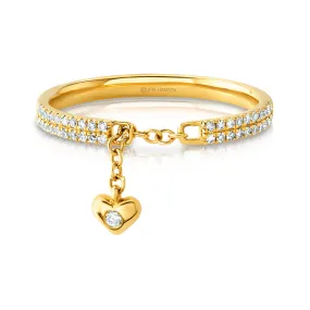 Diamond heart dangle ring, 14kt gold