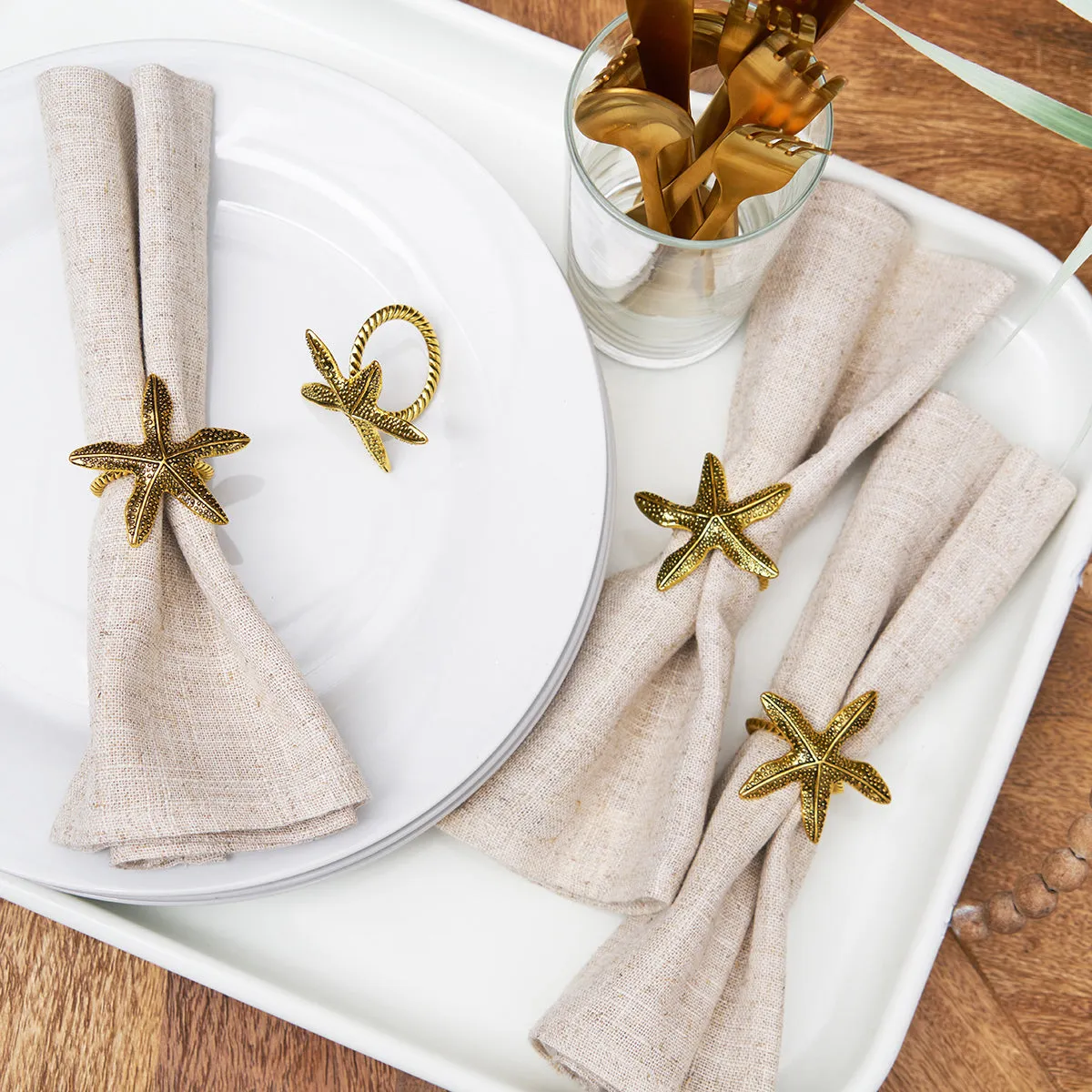 Gold Starfish Napkin Ring, Set of 4