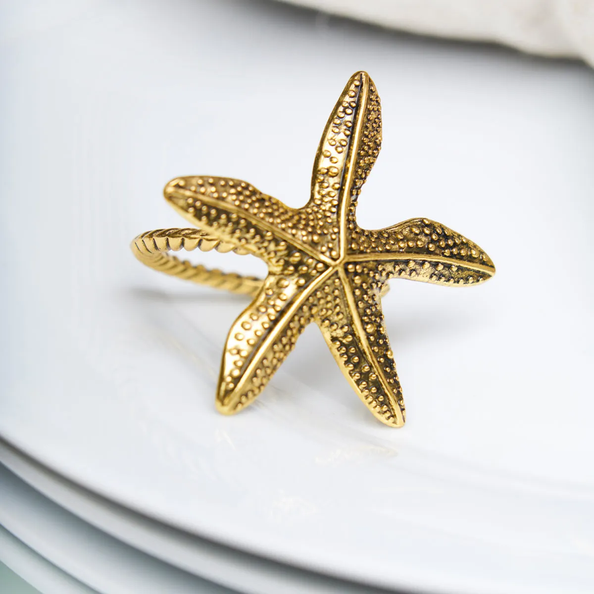 Gold Starfish Napkin Ring, Set of 4
