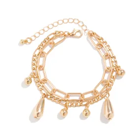 Golden Cascade: Dual-Layer Water Drop Pendant Bracelet
