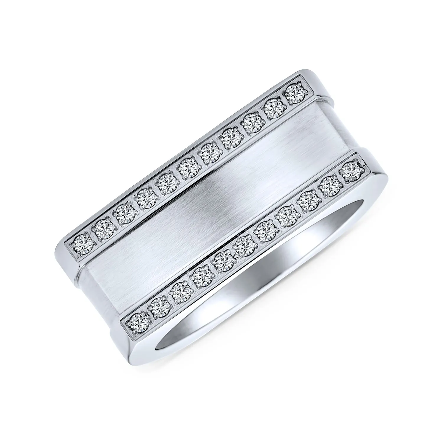 Greek Key CZ Cross Mens Rectangle Signet Band Ring .925 Silver or Stainless Steel