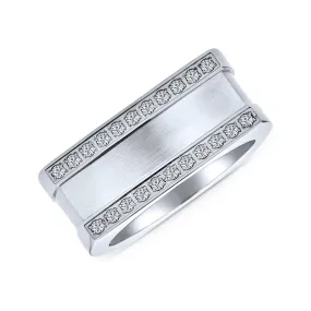 Greek Key CZ Cross Mens Rectangle Signet Band Ring .925 Silver or Stainless Steel
