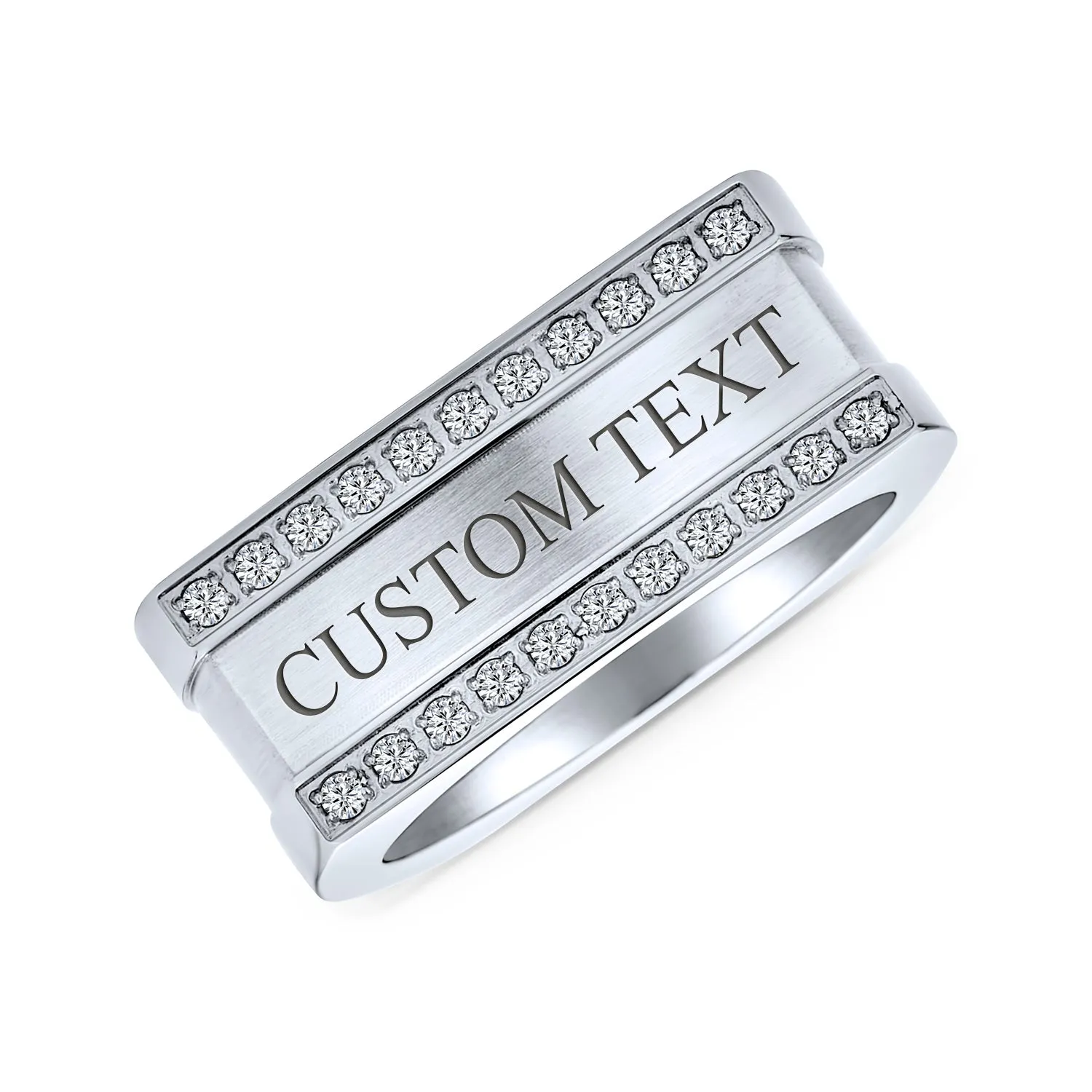 Greek Key CZ Cross Mens Rectangle Signet Band Ring .925 Silver or Stainless Steel