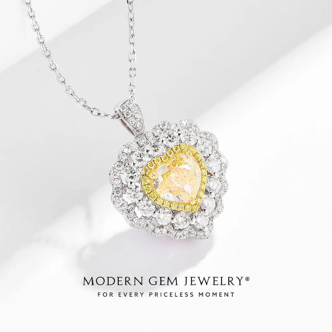 Heart Shape Fancy Yellow Natural Diamond Ring & Pendant