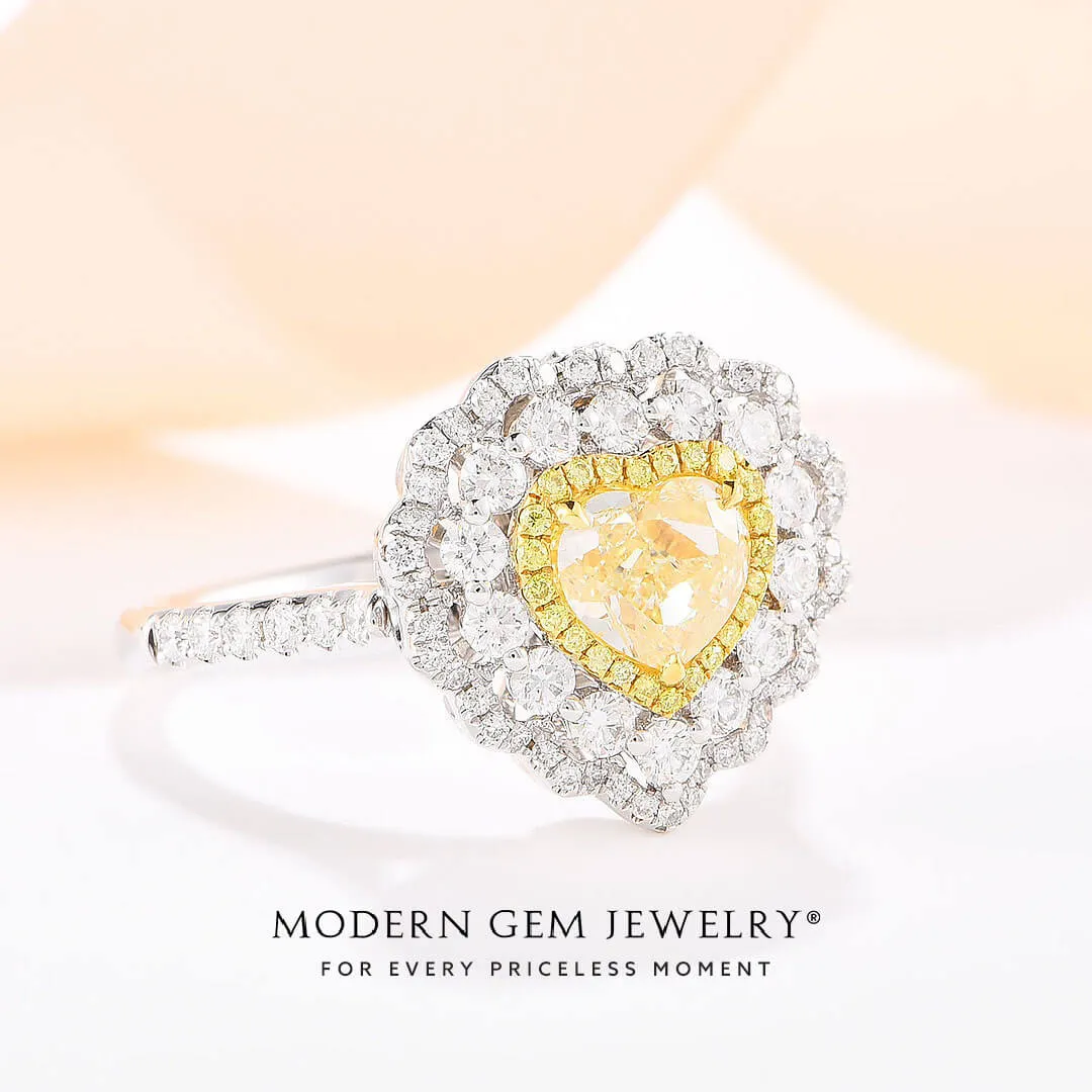 Heart Shape Fancy Yellow Natural Diamond Ring & Pendant