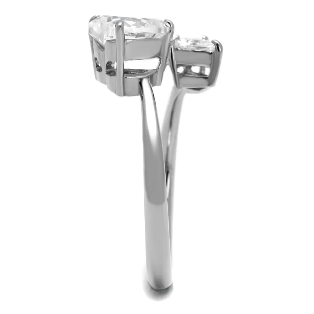 High polished (no plating) Stainless Steel Ring with AAA Grade CZ in Clear for Women Style TK2981