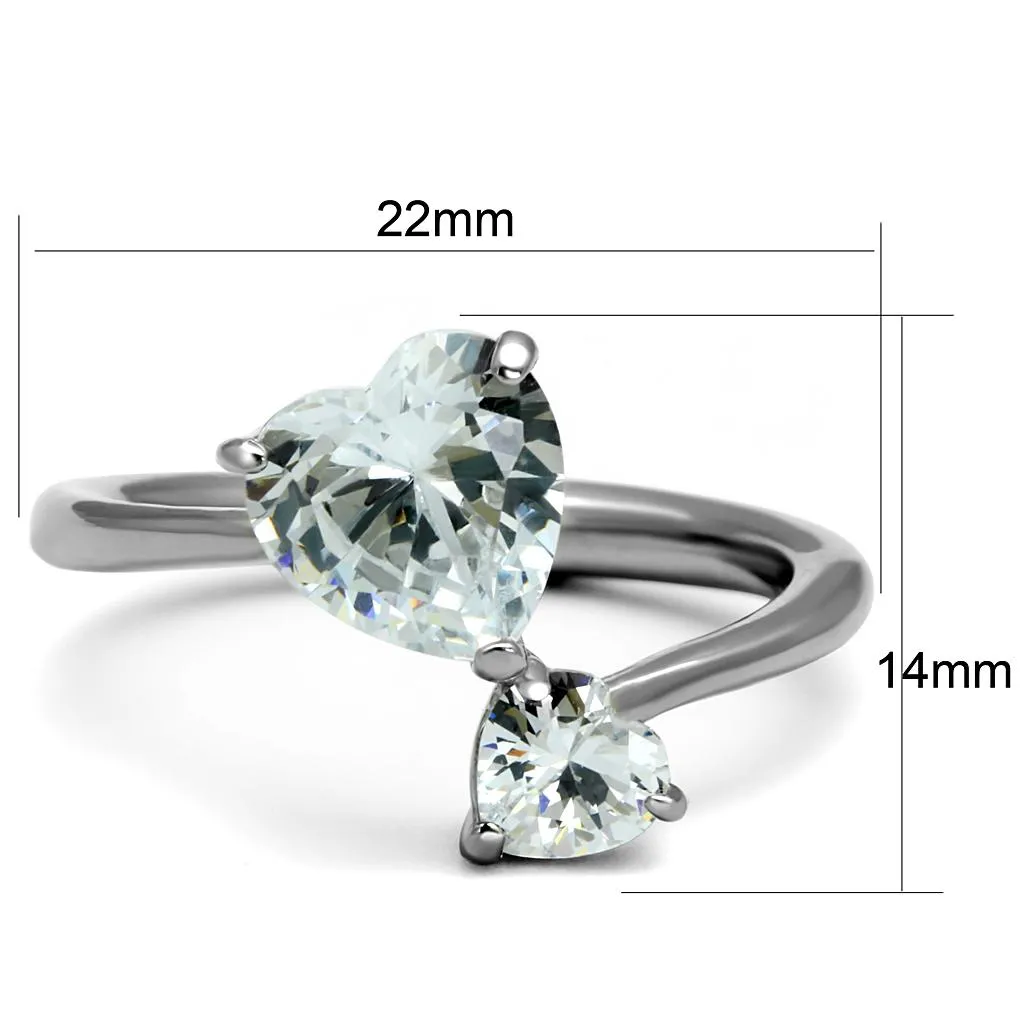 High polished (no plating) Stainless Steel Ring with AAA Grade CZ in Clear for Women Style TK2981