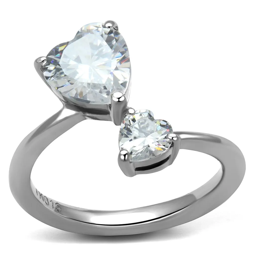 High polished (no plating) Stainless Steel Ring with AAA Grade CZ in Clear for Women Style TK2981
