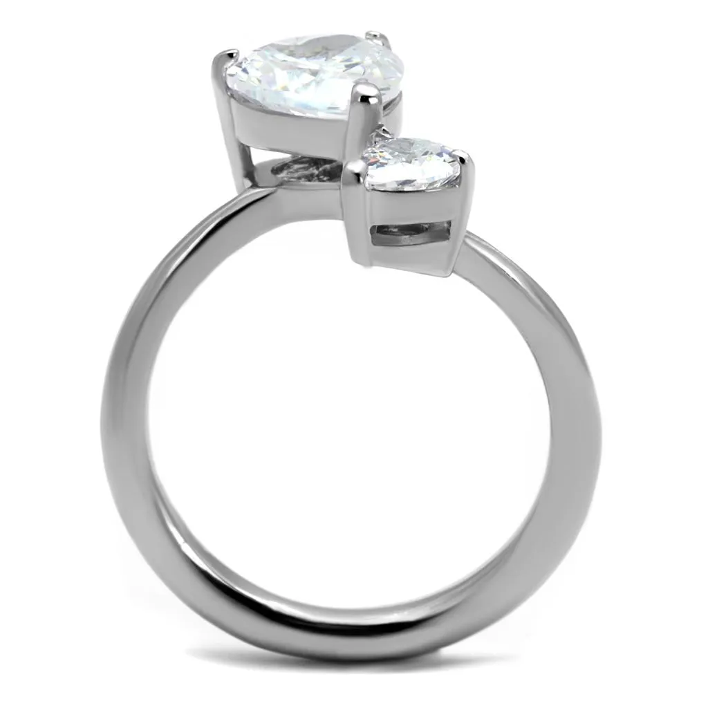 High polished (no plating) Stainless Steel Ring with AAA Grade CZ in Clear for Women Style TK2981