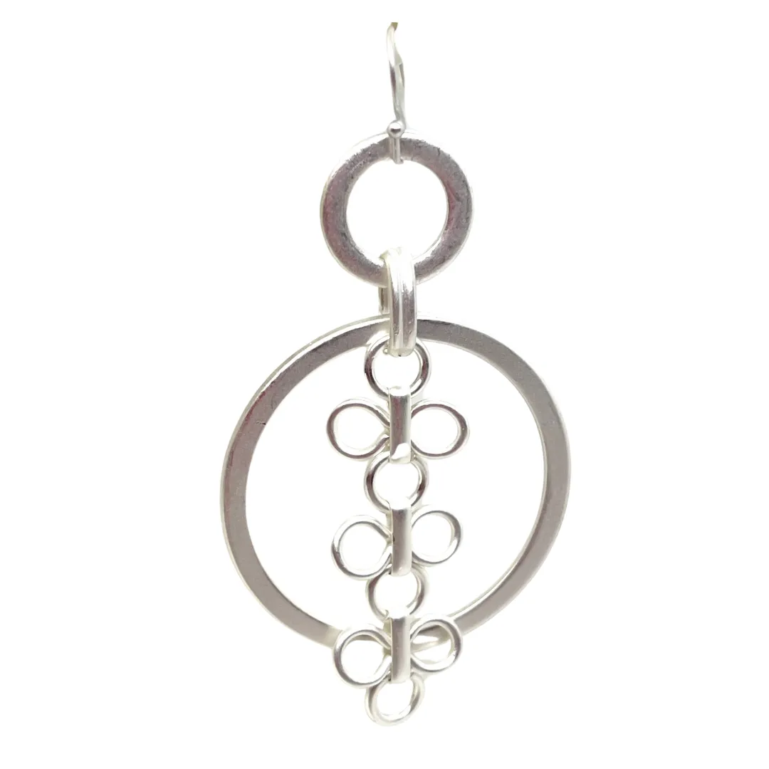 Hoop Earrings With Three Clover Charms - Matte Silver