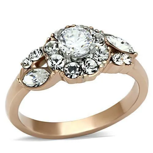Jewellery Kingdom Cubic Zirconia Cluster Ladies Steel Clear Marquise Round Rose Gold Ring
