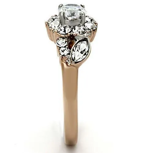 Jewellery Kingdom Cubic Zirconia Cluster Ladies Steel Clear Marquise Round Rose Gold Ring