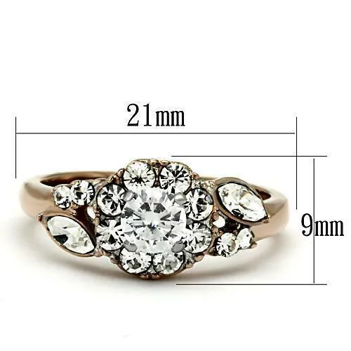 Jewellery Kingdom Cubic Zirconia Cluster Ladies Steel Clear Marquise Round Rose Gold Ring